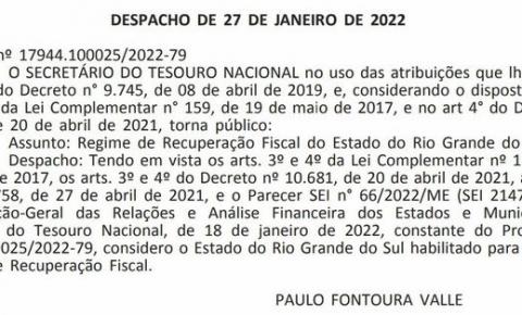 Governo do RS recebe aval da STN para aderir ao regime de recuperação fiscal